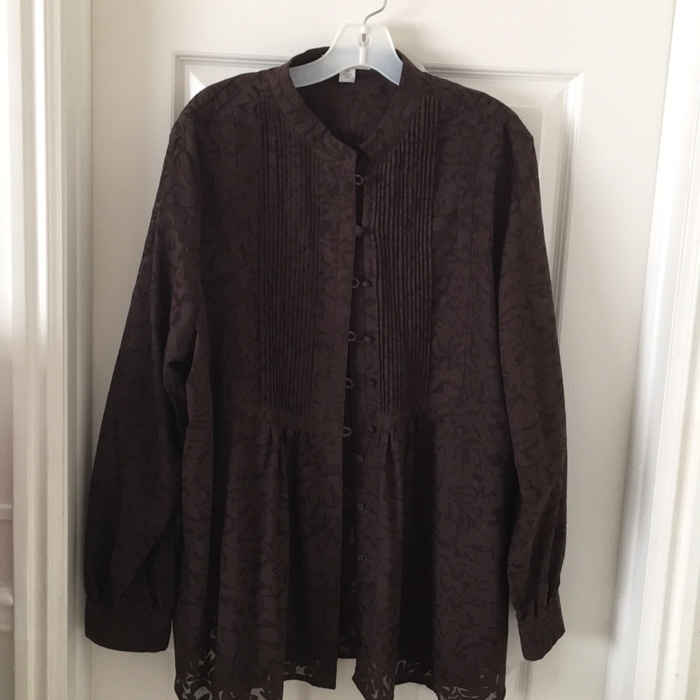 Brown Long sleeve burnout blouse